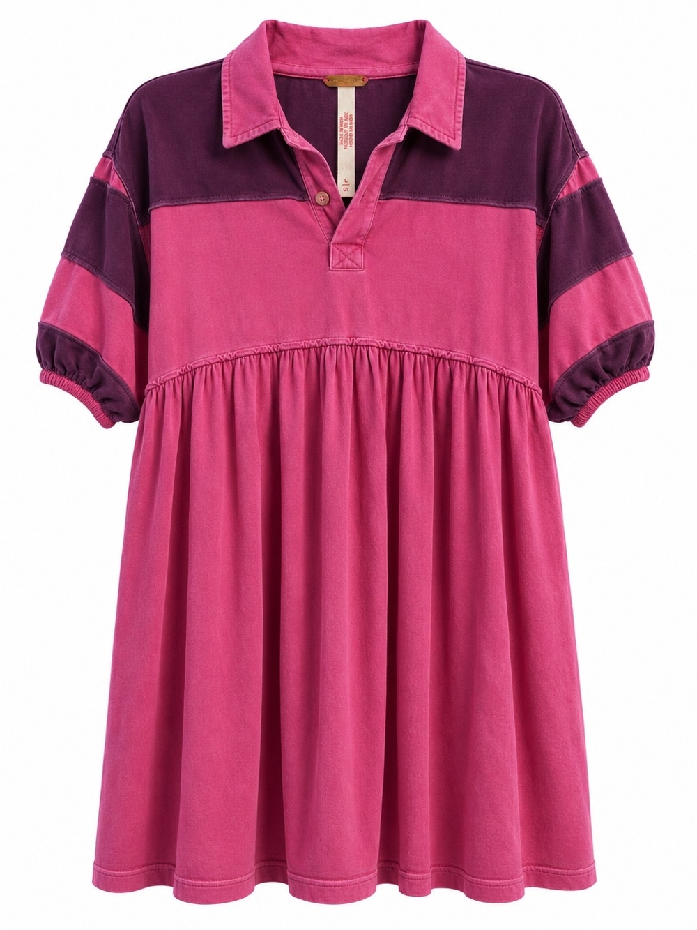 Free People Remi Rugby Mini Dress Wineberry LG Oversized Babydoll Boho Collared - Picture 2 of 13
